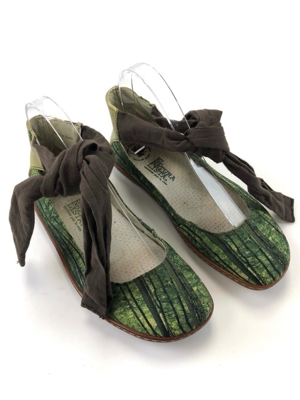 El Naturalista green ballet flats tree print ankle tie Size 37 Mushroomcore